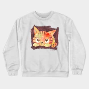 Striped kitten lying on the ground Crewneck Sweatshirt